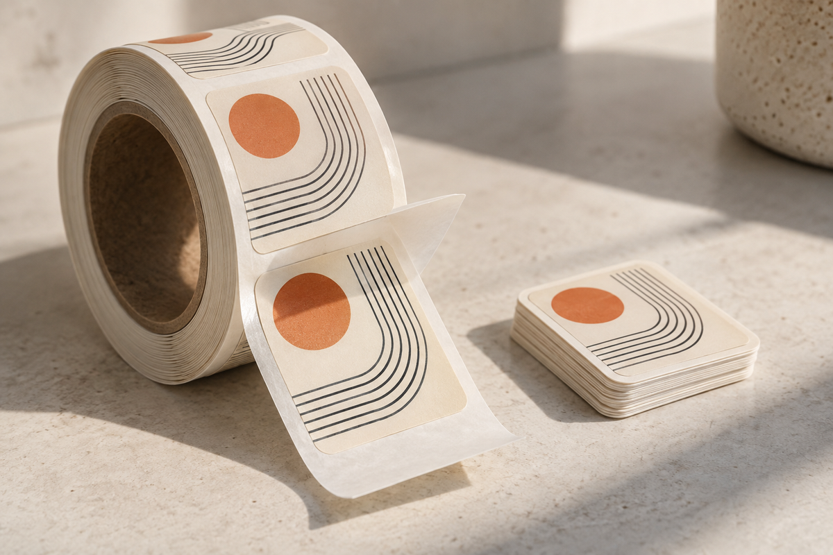 AI-generated concept: labels and decals illustrating graphic formats.