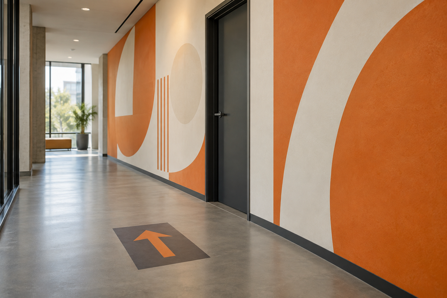 AI-generated concept: an illustrative wall and floor graphic application.